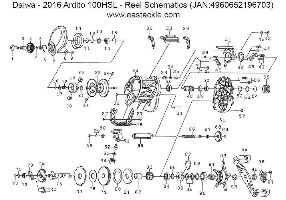 Daiwa - 2016 Ardito HSL - Bait Casting Reel - Schematics and Parts (18 Aug 2017)